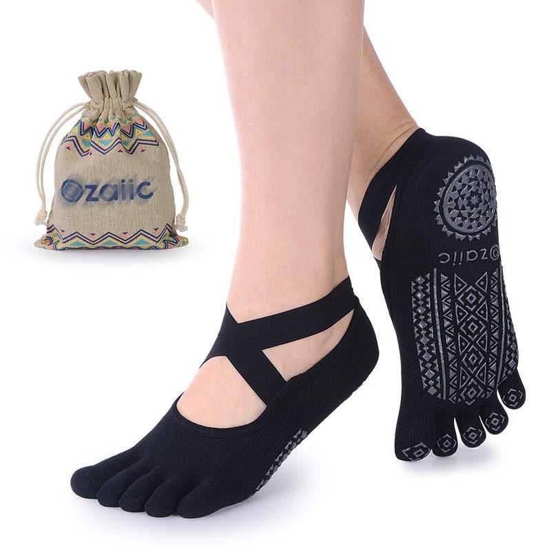 Ozaiic Yoga Socks for Women with Grips, Non-Slip Five Toe Socks for Pilates, Barre, Ballet, Fitness - Image 1
